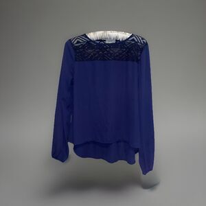 Meraki Ladies Size M Blue Blouse Tunic Long Sleeve Geometric Lace Yoke